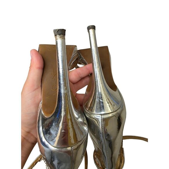 Silver Stiletto Heels Open Toe Ankle Strap Sandals Womens Size 7.5 - Picture 14 of 14